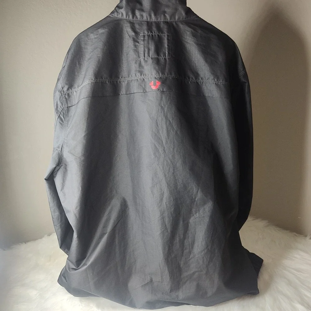 True Religion Windbreaker Jacket Men 2XL Black Red‎ Ripstop Full Zip Horseshoe
